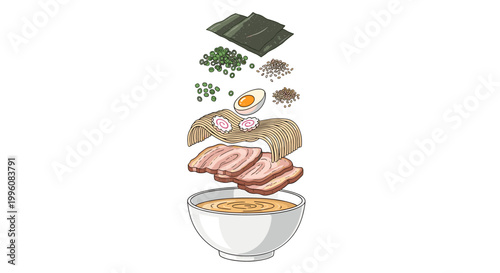 Exploded Ramen Bowl Layer Natural Illustration