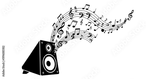 Black Speaker with Music Notes Emerging.