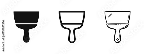 Putty knife spatula icons set. Construction scraper tool for repair, renovation, and painting.