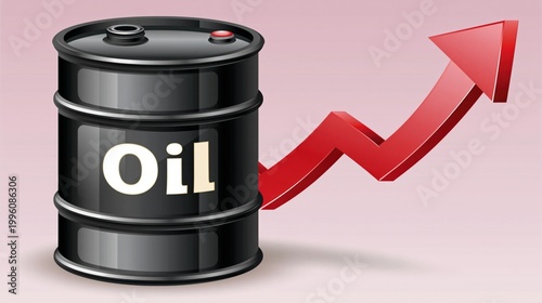 Oil barrel with rising red arrow indicating price increase