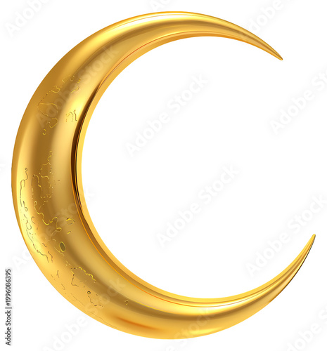 Smooth polished golden crescent moon shape isolated on a solid black background