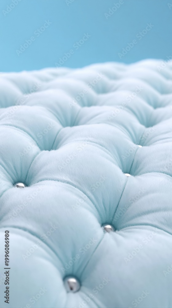 Fototapeta premium Light blue tufted upholstery closeup on soft background