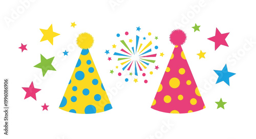 Colorful Party Hats with Stars.