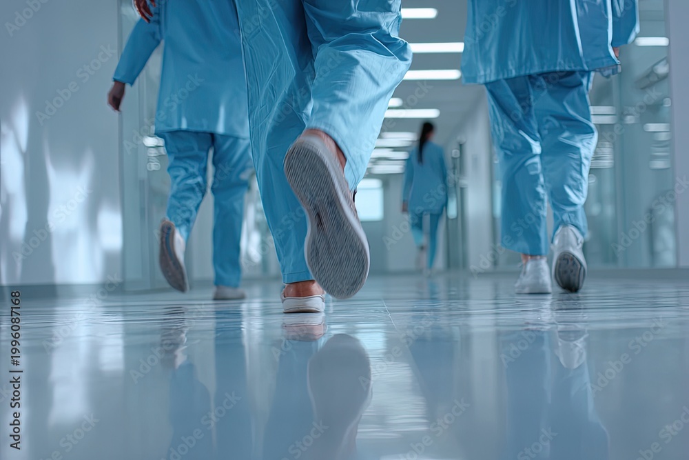 Fototapeta premium Medical Professionals Walking Down Hospital Corridor.