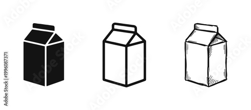 Milk carton package icons set. Paper box for dairy products, juice or beverage storage.