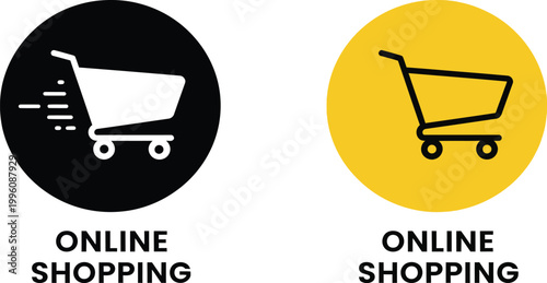 Shopping cart icons black and yellow with 'online shopping' text
