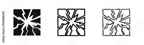 Broken Square and Shattered Glass Effect Icon Set for Damage and Impact Design