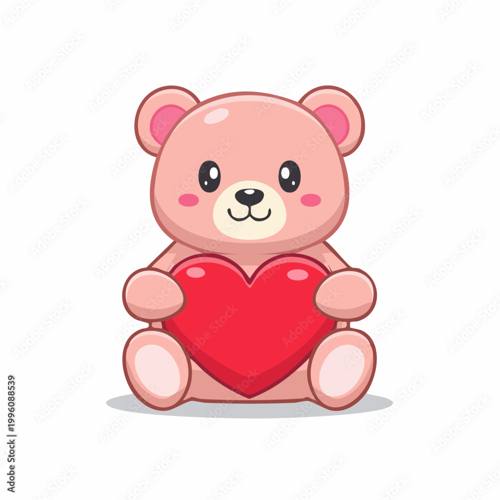 Obraz premium Cute Pink Teddy Bear Holding a Red Heart