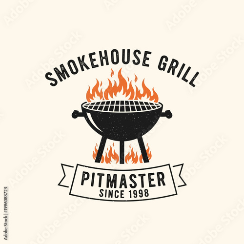 Smokehouse Grill Pitmaster Since 1998 Barbecue Logo.