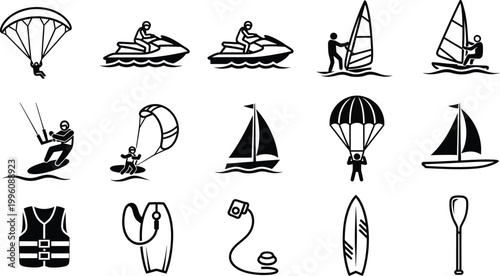Water Sports and Adventure Activity Icon Set