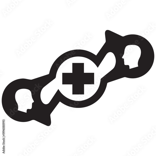 Medical support, healthcare teamwork, doctor patient communication, black icon