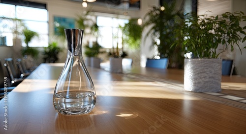 Modern Office Meeting Room with Natural Light and Plants.