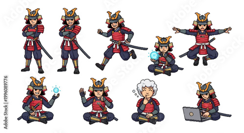 Samurai Warrior Character Set Poses and Actions.