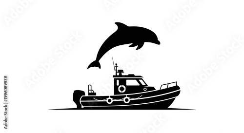 Black silhouette of a dolphin boat.