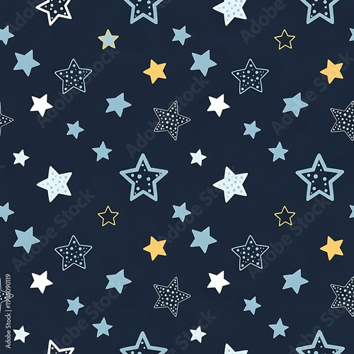 Starry Night Sky Pattern with Hand-Drawn Stars.