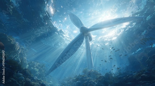 Underwater wind turbine generating renewable energy in ocean