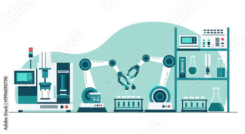 Automated Robotic Arms in a Modern Laboratory, Industrial Automation, Scientific Research