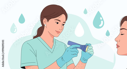 Doctor examines patient's nose with flashlight, medical check-up, healthcare concept