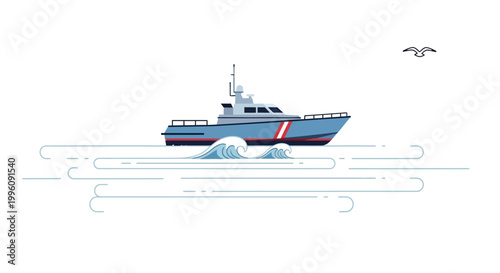 Blue Boat Sailing On The Water.