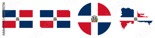 dominican republic circular, dominican republic rectangular, and dominican republic map flag flat icon