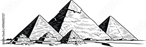 Great Pyramids of Giza Egypt Line Art Illustration
