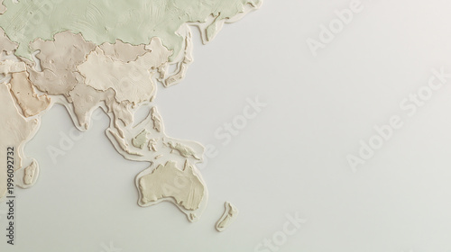 Regional Clay Asia Pacific Map with Large Right Copy Space, Minimal Business and Editorial Design Illustration