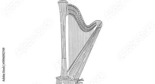 Elegant Harp Musical Instrument Illustration.