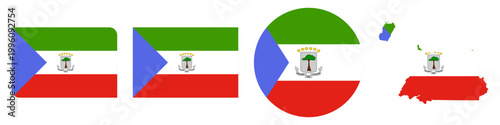 equatorial guinea circular, equatorial guinea rectangular, and equatorial guinea map flag flat icon