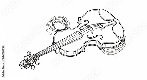 Detailed Sketch of a Vintage Violin with Bow.