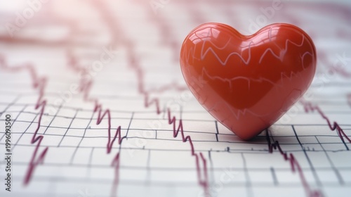 Red Heart on ECG Cardiogram Paper, Cardiovascular Health and Cardiology Medical Concept