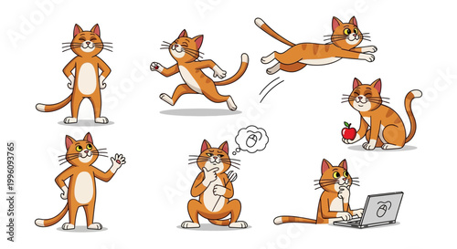 Collection of Adorable Orange Tabby Cat Poses and Activities.
