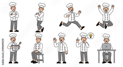 Collection of Chefs in Various Poses and Actions.