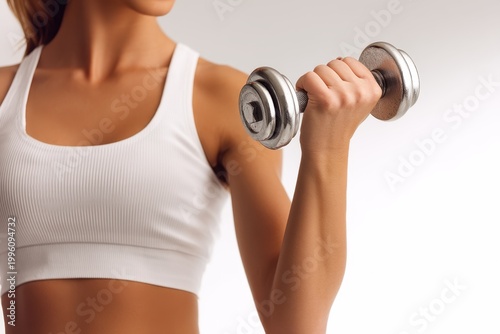 Fit Woman Holding Dumbbell Close-Up Fitness Training and Healthy Lifestyle Concept