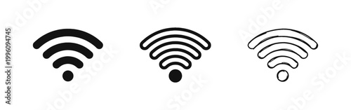 Wi-Fi Wireless Network Icon Set in Solid, Outline, and Hand-Drawn Styles for Connectivity