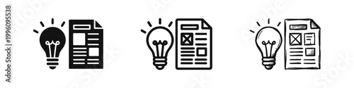 Content Creation and Creative Writing Icon Set - Idea and Document