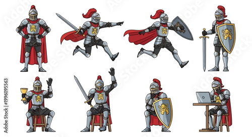 Collection of Knights in Various Poses and Activities.