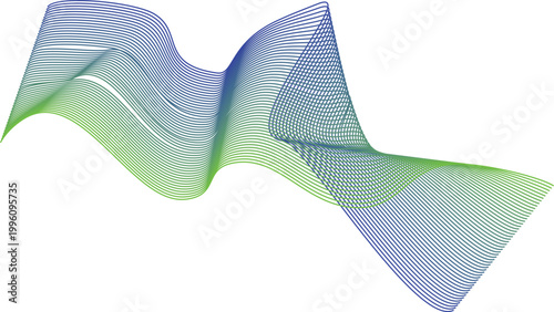 Abstract blue and green gradient wavy lines isolated on white background