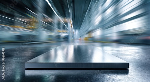 Modern Industrial Factory Floor with Motion Blur Effect.