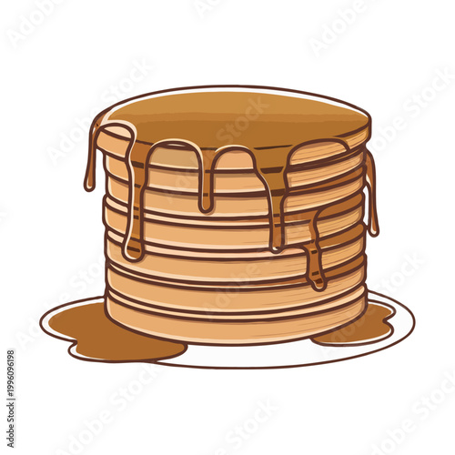 A stack of pancakes with syrup on top isolated on white background, Vector