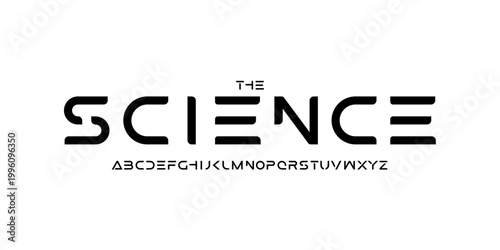 Science technology font, futuristic alphabet for scientific headline, medical digital product logo, display device typography, app UI typographic design. Modern vector typeset.