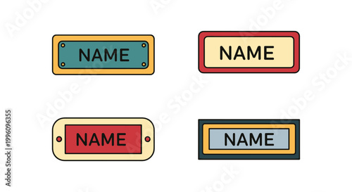 Name plates Line art vector simple colorful shapes illustration