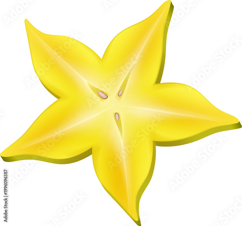 golden star on white background, Radiant slice of star fruit isolated on stark WHITHE background creating contrast