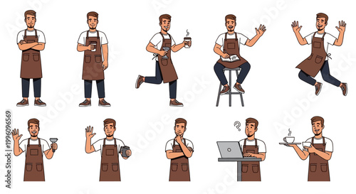 Barista Character Set Diverse Poses And Actions.
