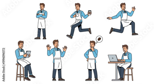 Barista Character Set Diverse Poses And Actions.