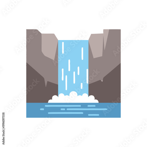 Waterfall with Rocky Cliffs and Pool.