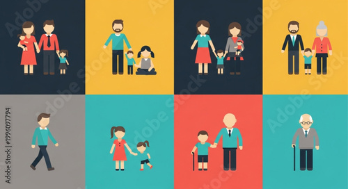 Diverse Family Generations and Relationships Illustrated.