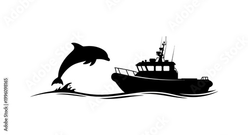 Dolphin jumping beside a boat.