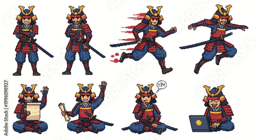 Collection of Samurai Warrior Poses and Actions.