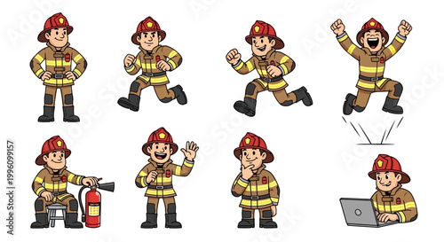 Firefighter Character Set in Various Poses.