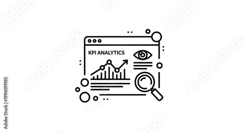 KPI Analytics Dashboard with Growth Chart, Magnifying Glass and Eye Icon